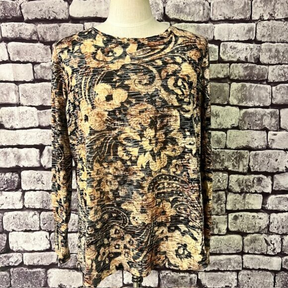 Coldwater Creek Tops - Coldwater Creek Black, Brown & Beige Long Sleeve Blouse Size XL